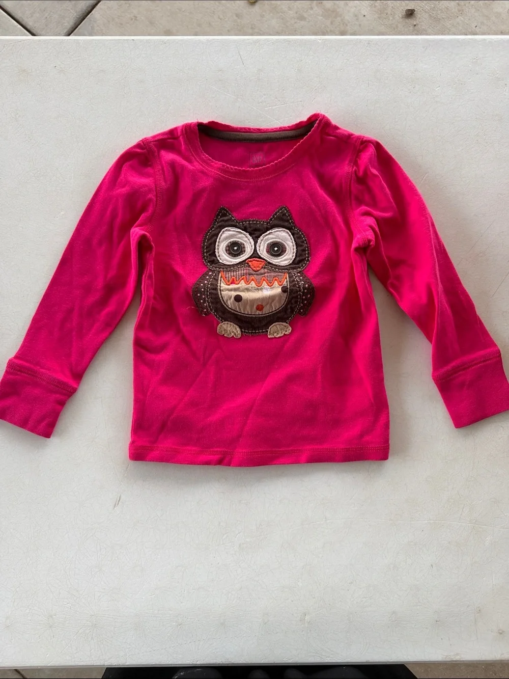 BabyGAP Girls' Hot Pink Owl Appliqué Long-Sleeve Top